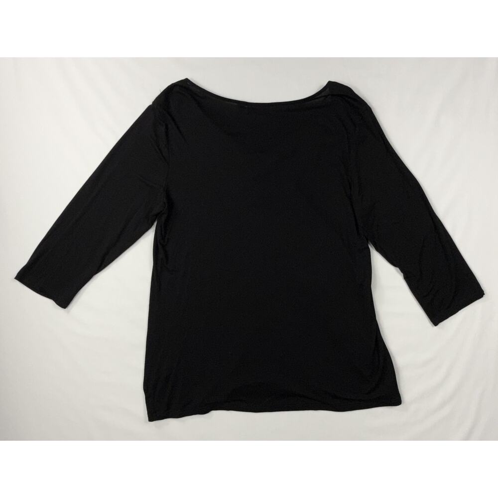 ELLE V-neck black top ruffle details 3/4 sleeves Sz L - Picture 7 of 9
